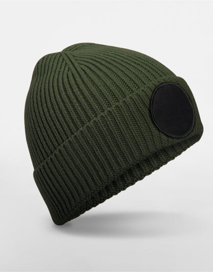 Beechfield Circular Fashion Patch Beanie B332R - Olive Green Black O S - Customisable Beanies