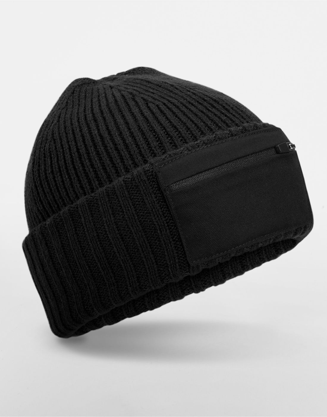 Beechfield Zip Patch Beanie B334R - Black O S - Customisable Beanies