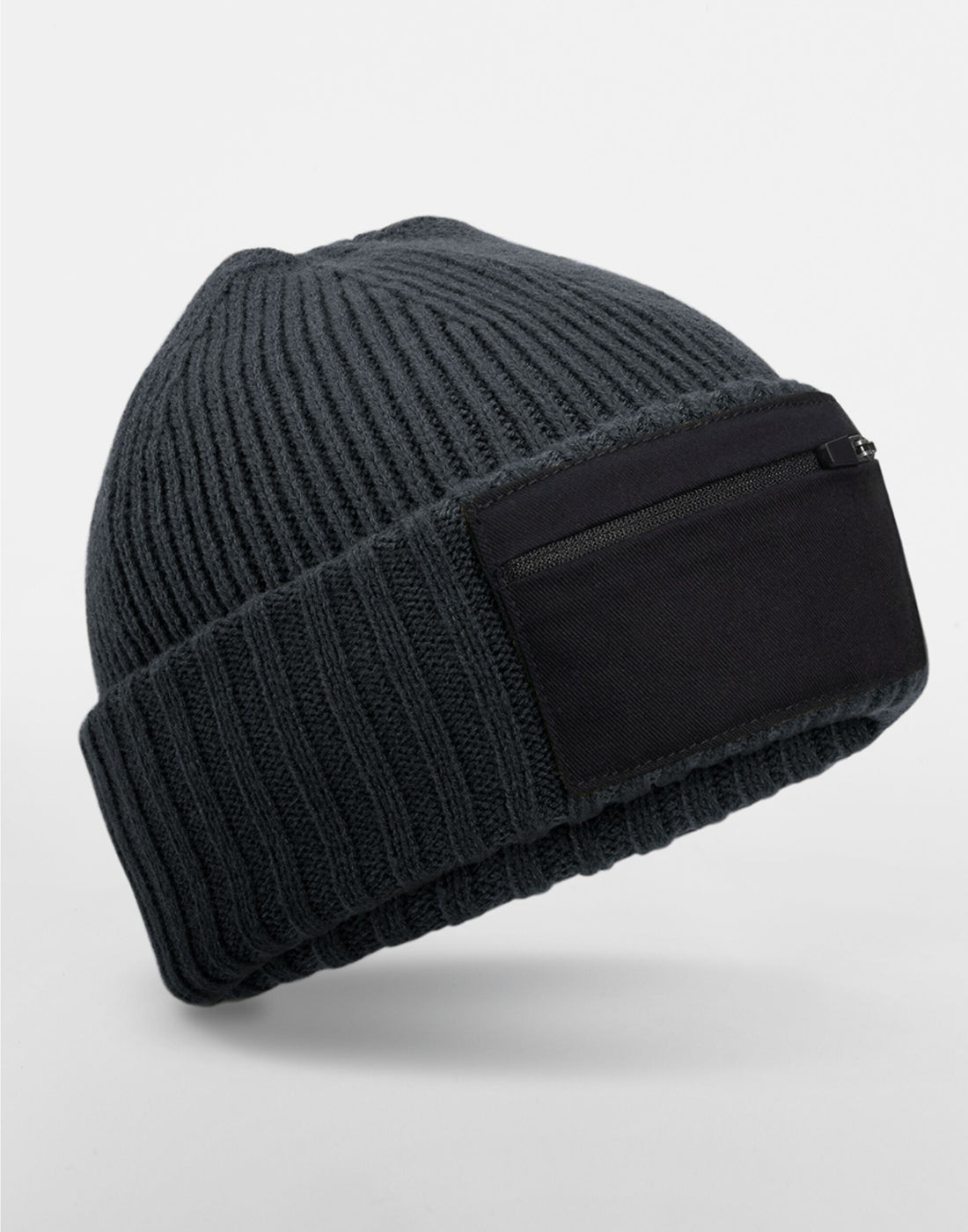 Beechfield Zip Patch Beanie B334R - Graphite Grey Black O S - Customisable Beanies