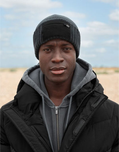 Beechfield Zip Patch Beanie B334R - Sand Black O S - Customisable Beanies