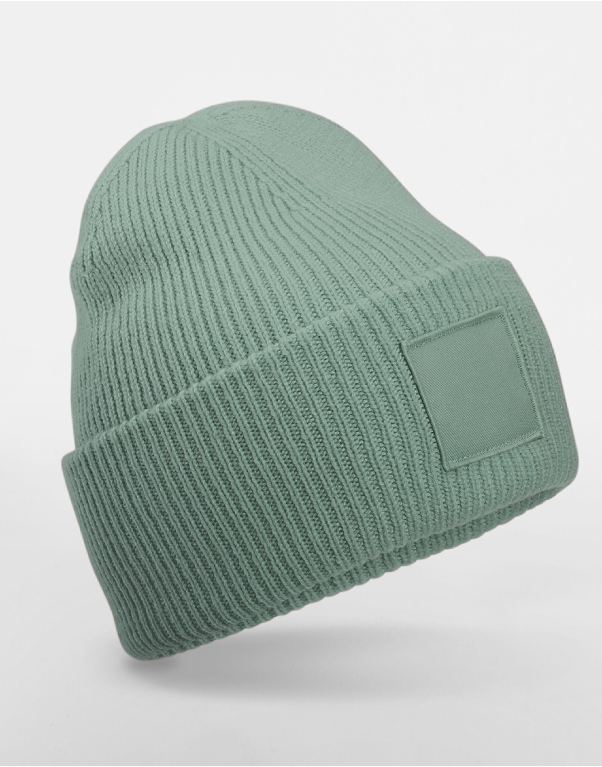 Beechfield Deep Cuff Tonal Patch Beanie B336R - Dusty Green O S - Customisable Beanies