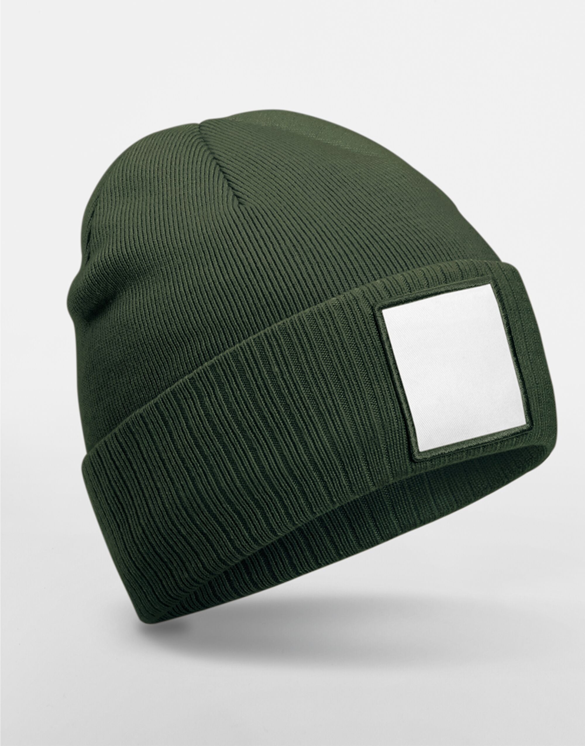 Beechfield Appliqu√© Patch Beanie B337R - Olive Green White O S - Customisable Beanies