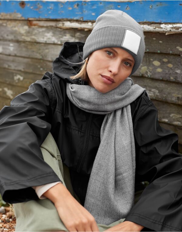Beechfield Appliqu√© Patch Beanie B337R - Ash White O S - Customisable Beanies