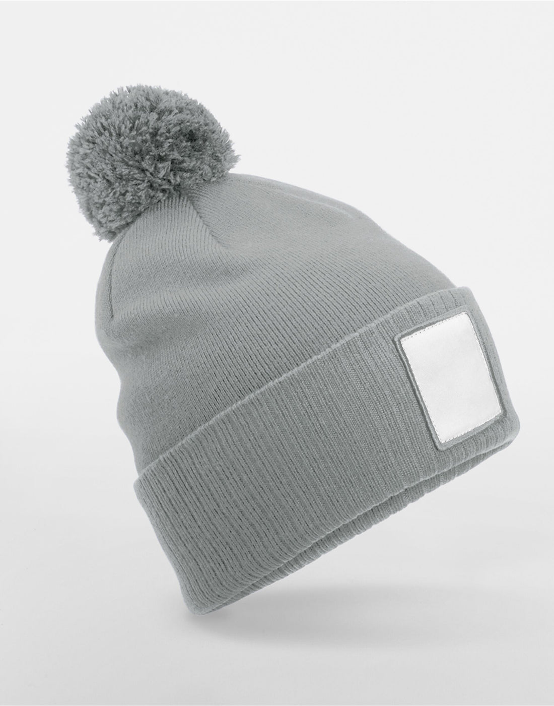 Beechfield Appliqu√© Patch Pom Beanie B338R - Ash White O S - Customisable Beanies