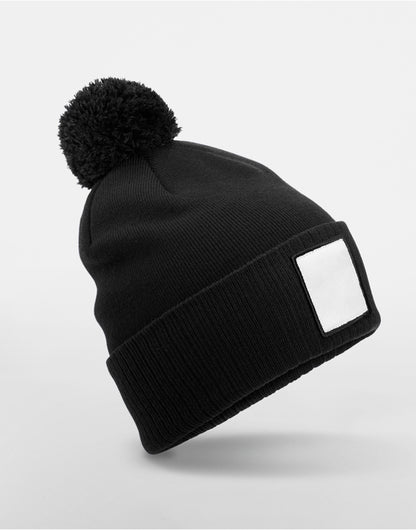 Beechfield Appliqu√© Patch Pom Beanie B338R - Black White O S - Customisable Beanies