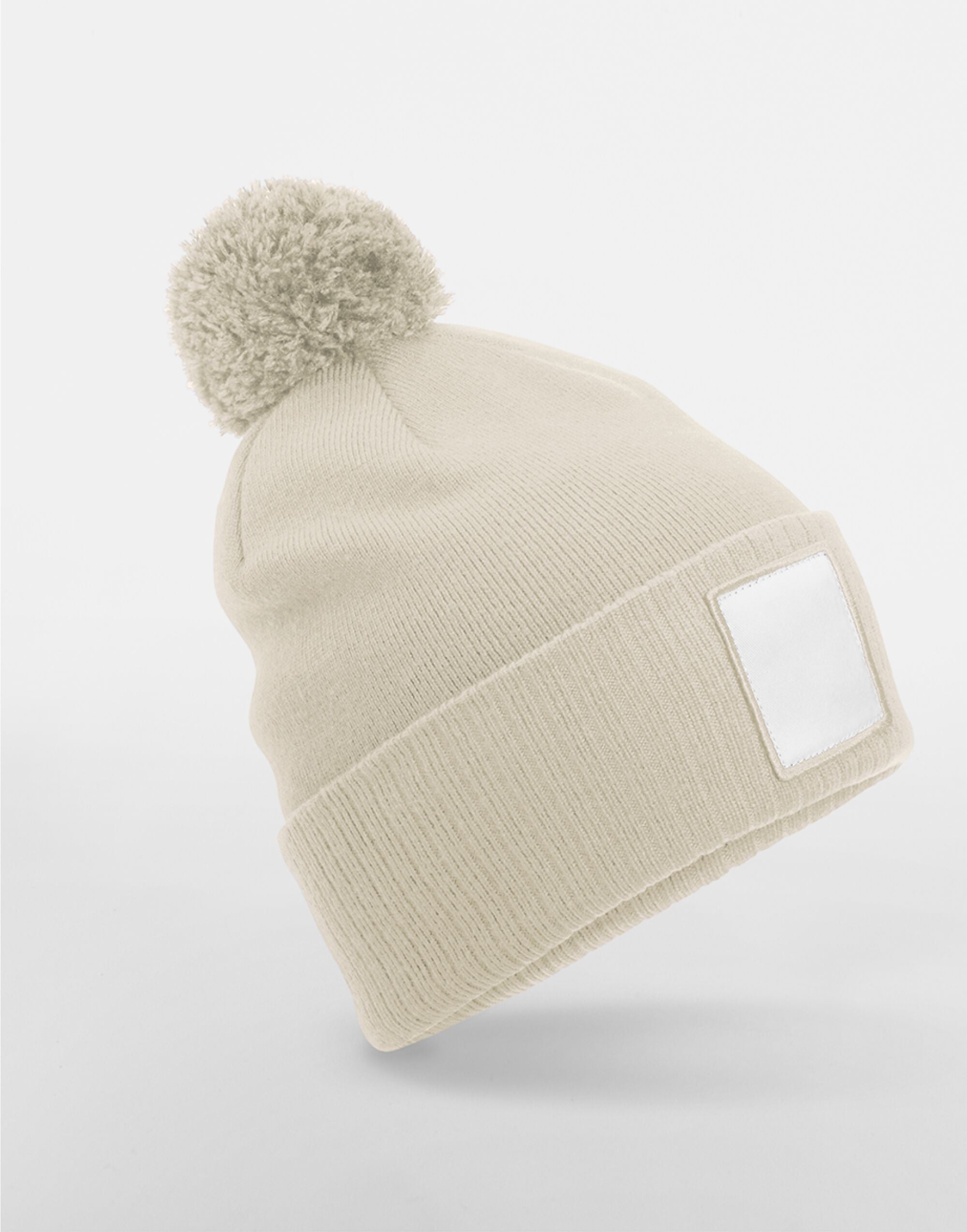 Beechfield Appliqu√© Patch Pom Beanie B338R - Oatmeal White O S - Customisable Beanies