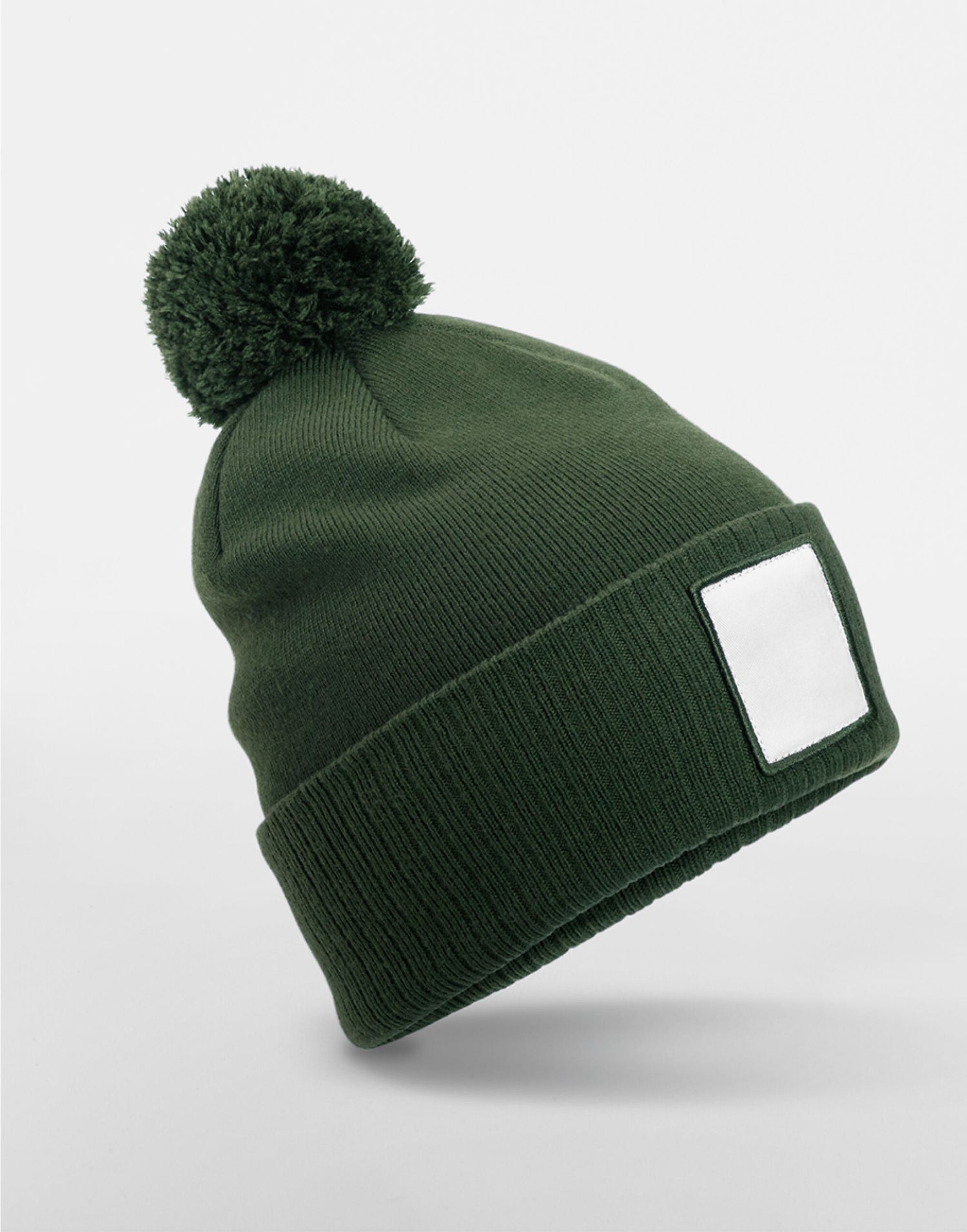 Beechfield Appliqu√© Patch Pom Beanie B338R - Olive Green White O S - Customisable Beanies