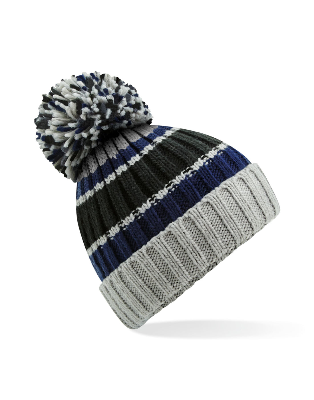 Beechfield Hygge Striped Beanie B392 - Blue Steel O S - Customisable Beanies