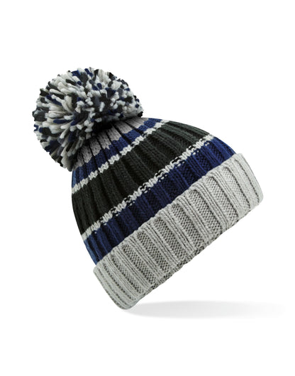 Beechfield Hygge Striped Beanie B392 - Blue Steel O S - Customisable Beanies