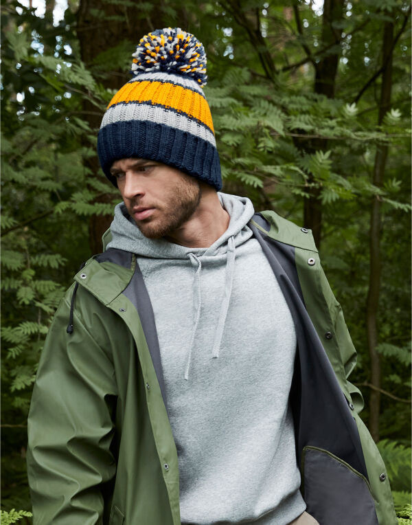 Beechfield Hygge Striped Beanie B392 - Black Cherry O S - Customisable Beanies