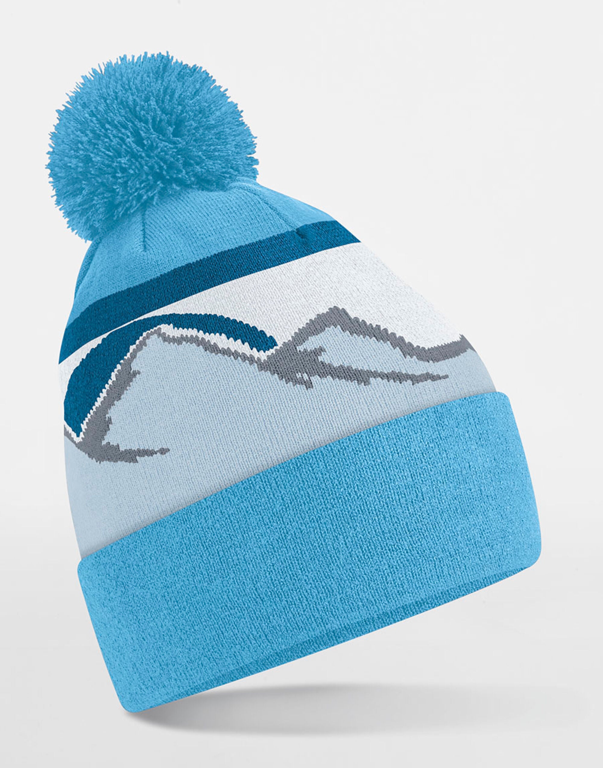 Beechfield Mountain Peaks Pom Pom Beanie B395R - Glacier Peaks O S - Customisable Beanies