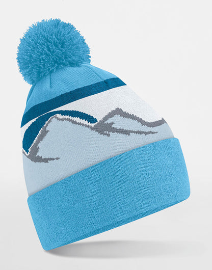 Beechfield Mountain Peaks Pom Pom Beanie B395R - Glacier Peaks O S - Customisable Beanies