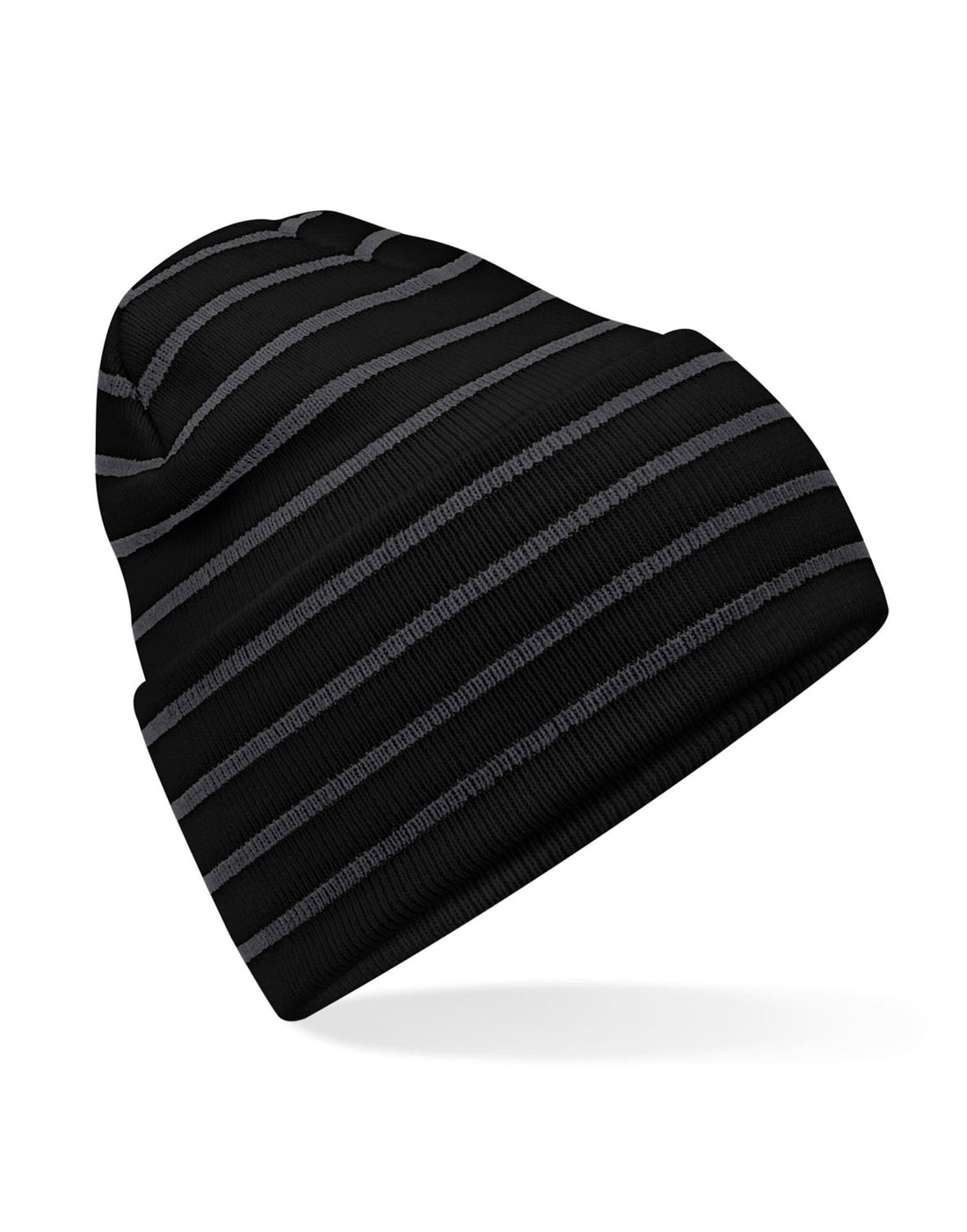 Beechfield Original Deep Cuffed Striped B39R - Black Graphite O S - Customisable Beanies