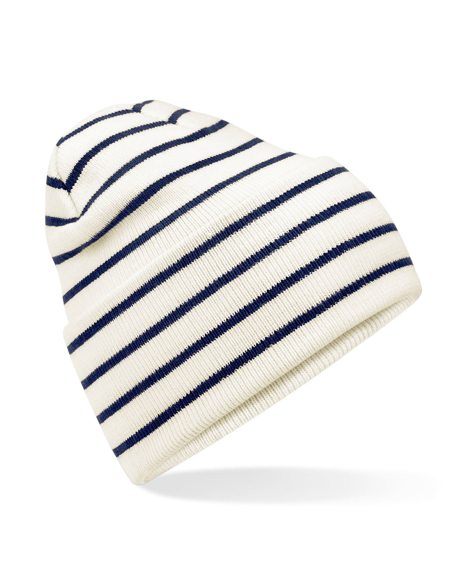 Beechfield Original Deep Cuffed Striped B39R - Soft White French Navy O S - Customisable Beanies
