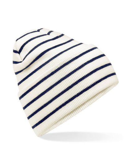 Beechfield Original Deep Cuffed Striped B39R - Soft White French Navy O S - Customisable Beanies