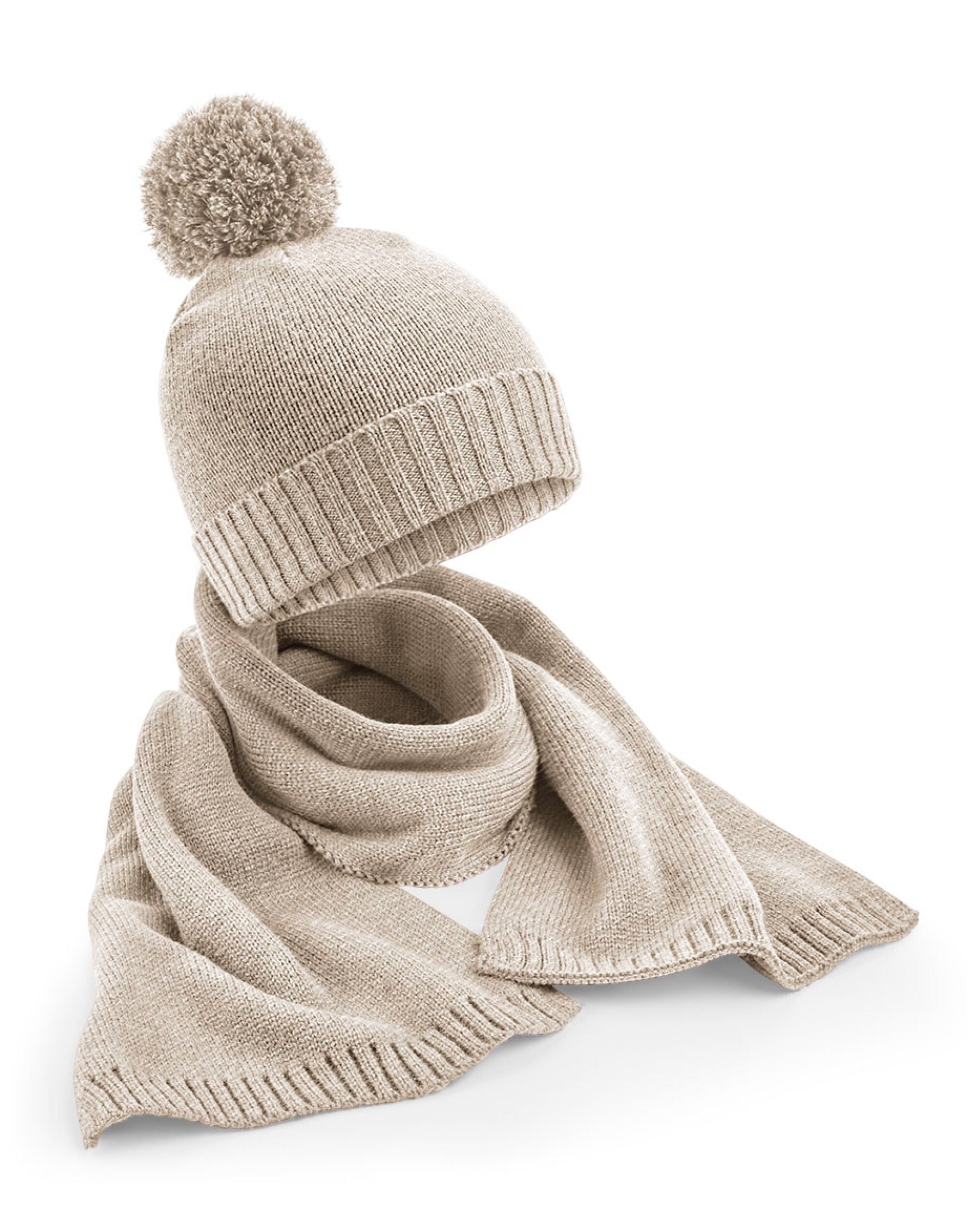 Beechfield Knitted Scarf&amp;Beanie Gift Set B401 - - Customisable Scarf