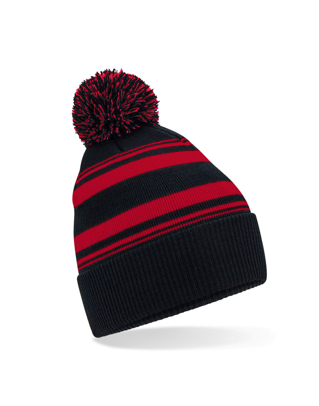 Beechfield Striped Fan Beanie B473R - Black Classic Red O S - Customisable Beanies