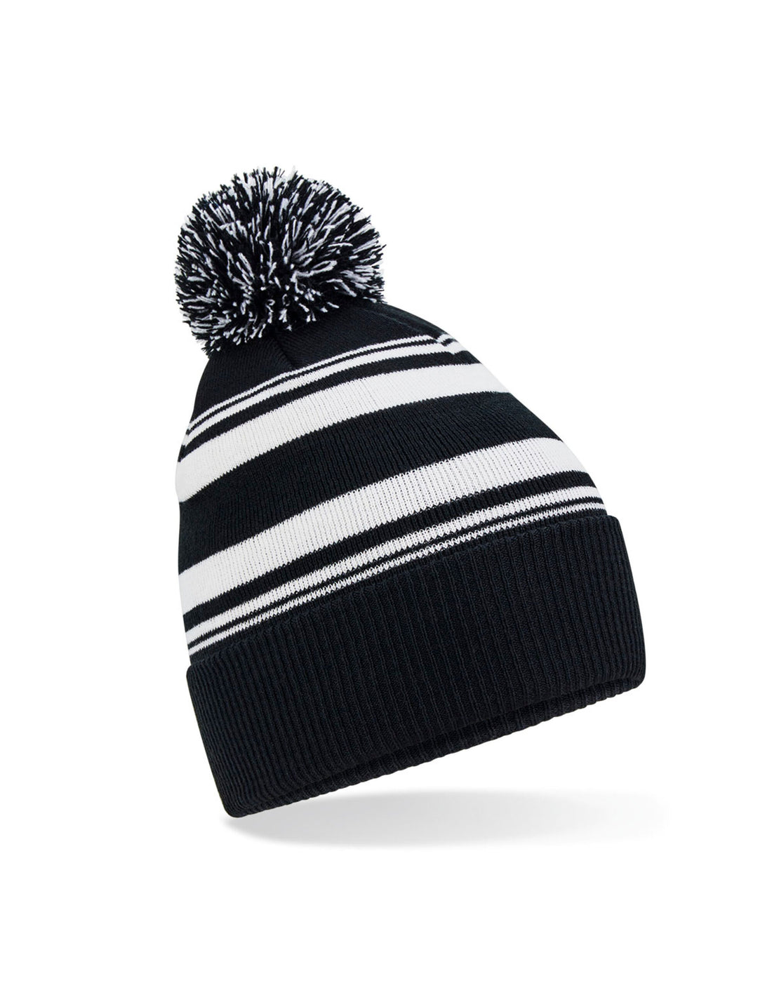 Beechfield Striped Fan Beanie B473R - Black White O S - Customisable Beanies