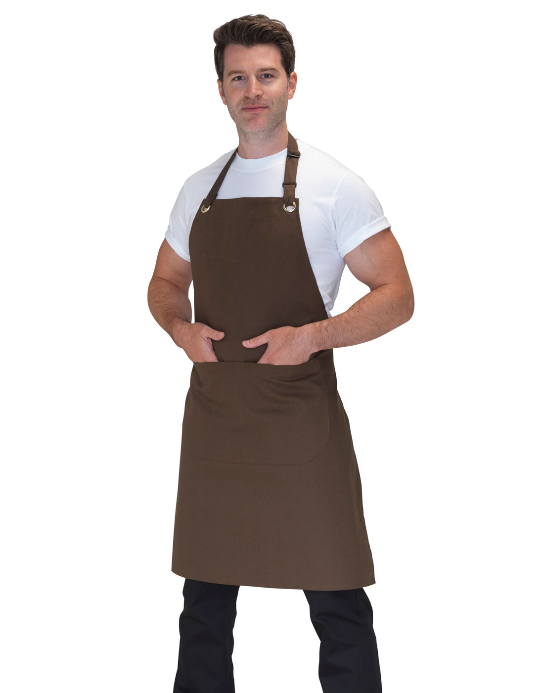 Denny Joseph Alan Canvas Bib Apron With Pocket dp114 - Khaki O S - Customisable Apron