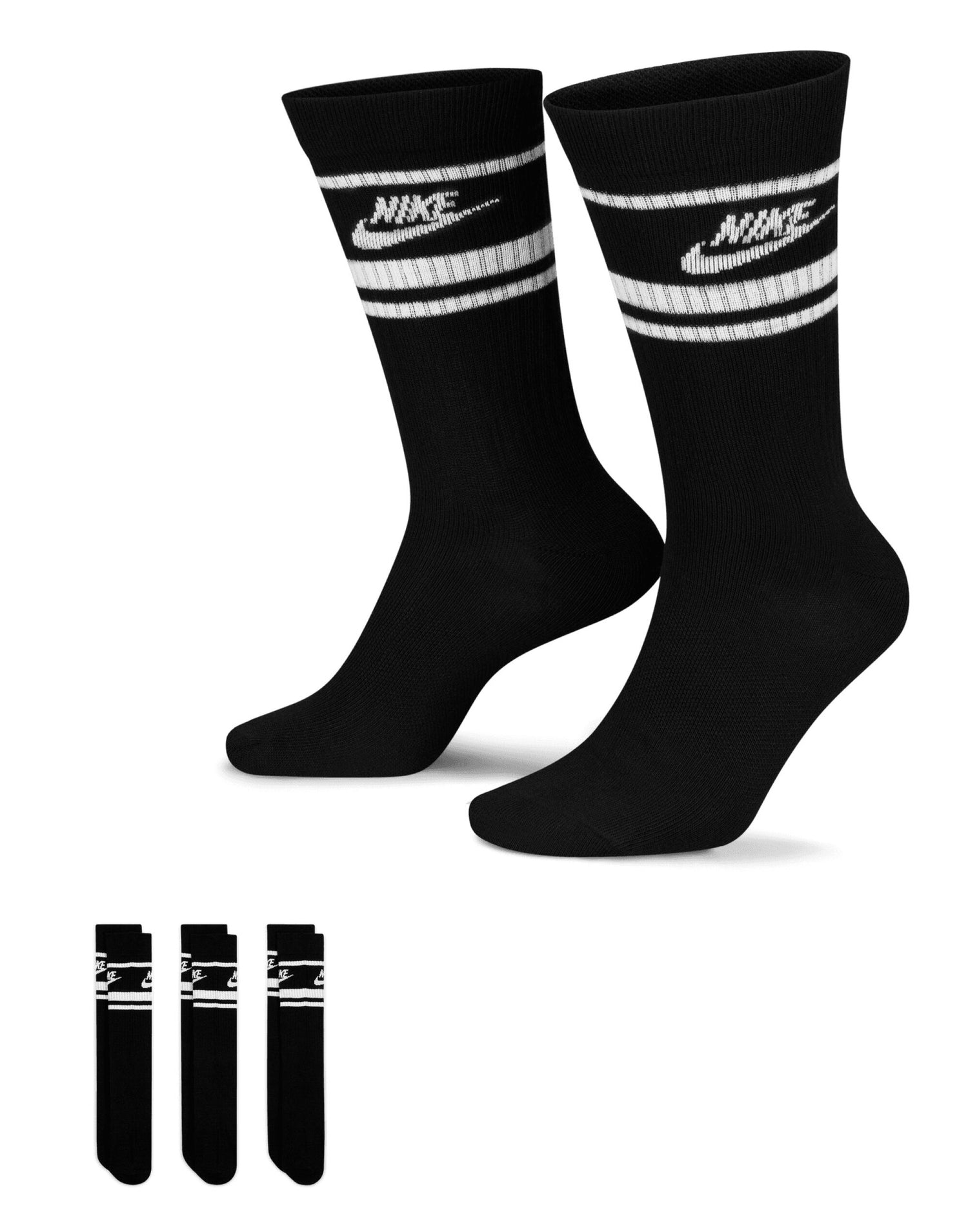 Nike Everyday Crew Socks Stripes 3 PR dx5089 - Black White 08-11 Years - Customisable Socks