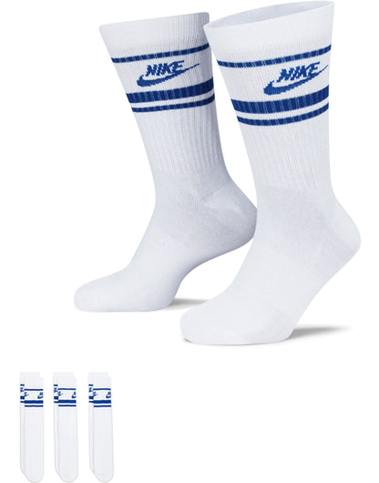 Nike Everyday Crew Socks Stripes 3 PR dx5089 - White Royal Blue 08-11 Years - Customisable Socks