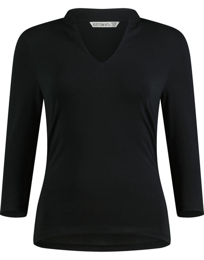 Kustom Kit Lady Mandarin Collar 34 Top kk785 - Black - Customisable Corporate Wear