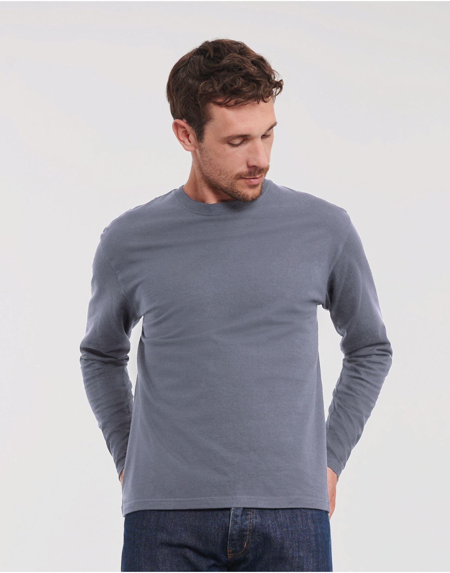 Russell Short Sleeve Collection Russell Short Sleeve Classic Long Sleeve T R180L - Convoy Grey - Customisable T-Shirts