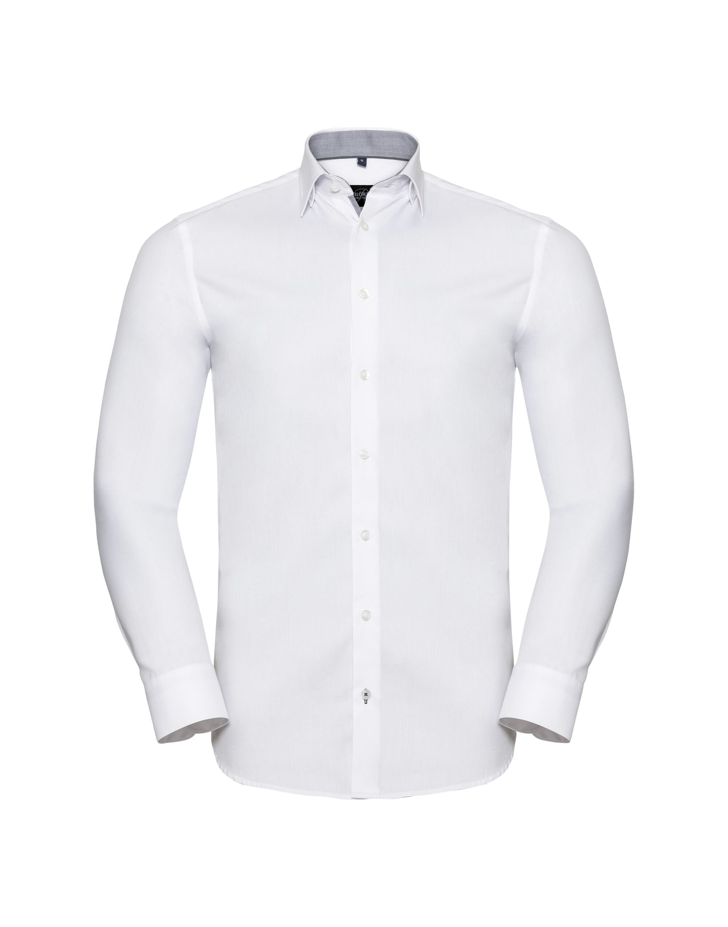 Russell Collection Russell Mens LS Contrast HBone Shirt r964mc - White Silver Convoy Grey - Customisable Corporate Wear