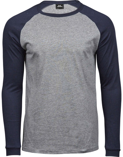 Tee Jays Mens Baseball Tee TJ5072 - Heather Grey Navy - Customisable T-Shirts