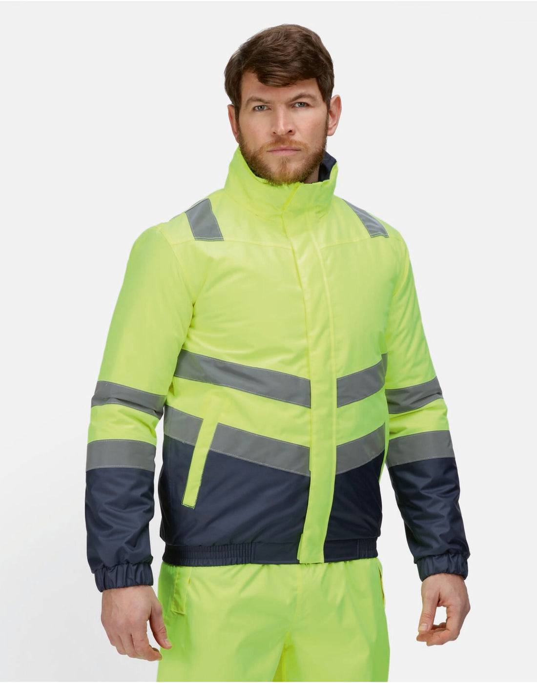 Regatta Hi Vis Pro Classic Bomber Jacket TRA218 - Hi-Vis Yellow Navy - Customisable Jackets