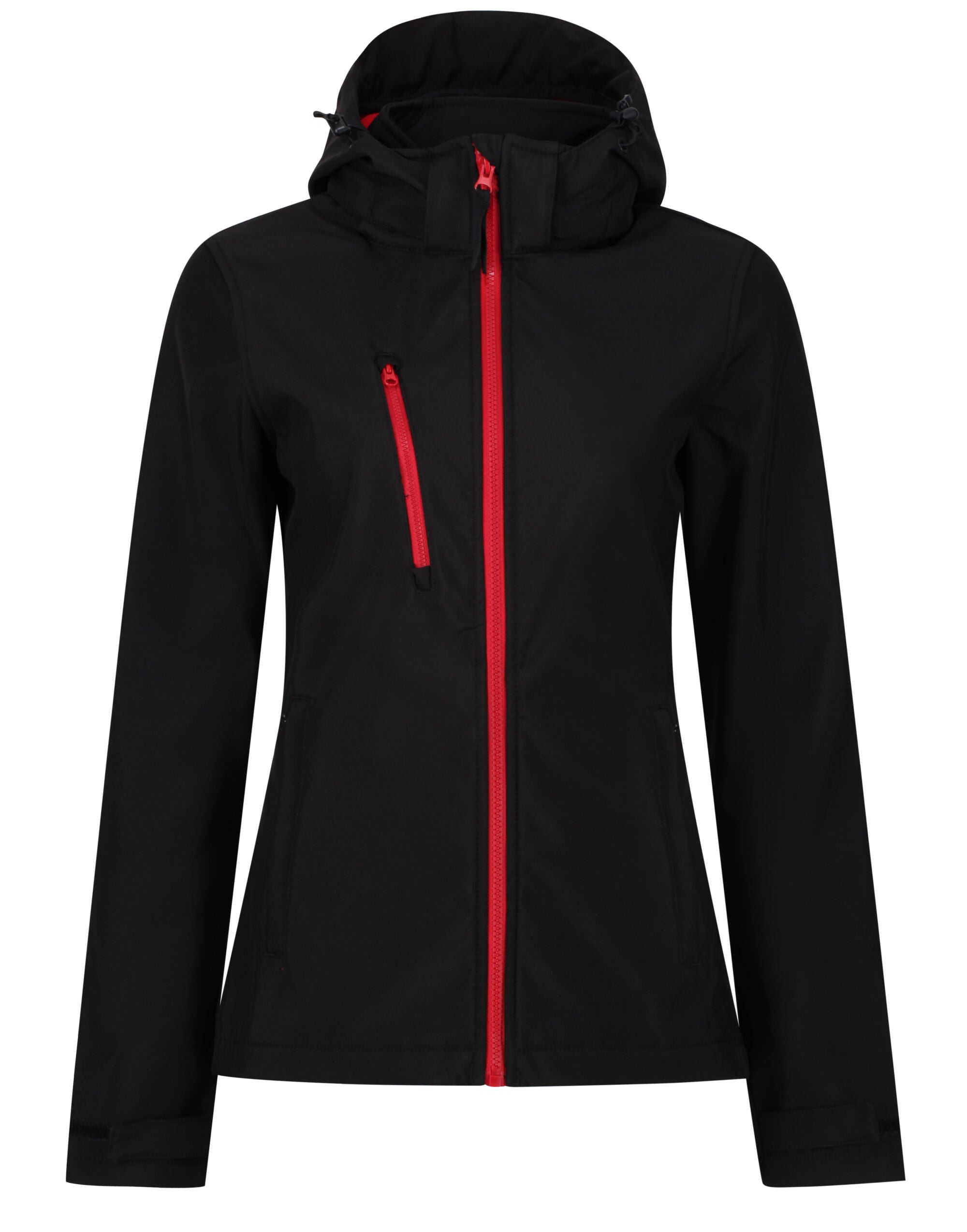 Regatta Professional Regatta Womens Venturer Hooded Softshell tra702 - Black Red - Customisable Jackets