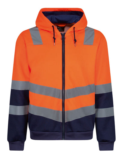 Regatta High Visibility Regatta Hi Vis Pro Full Zip Hoodie TRF625 - Hi Vis Orange Navy - Customisable Hoodies