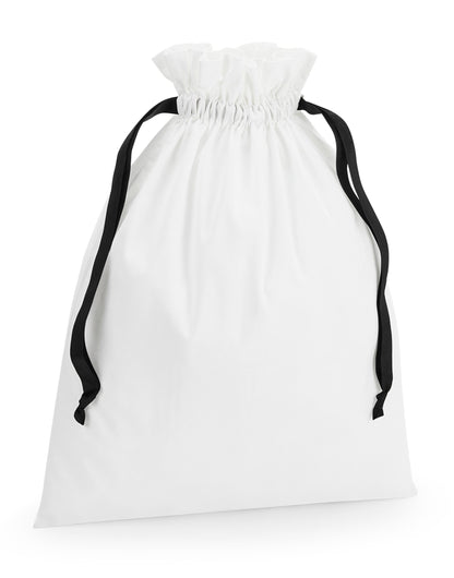 Westford Mill Cotton Bag W Ribbon Cord w121 - Soft White Black - Customisable Bags