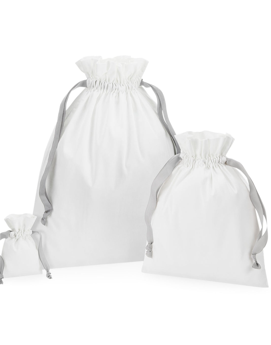 Westford Mill Cotton Bag W Ribbon Cord w121 - Soft White Light Grey - Customisable Bags