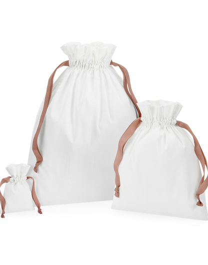 Westford Mill Cotton Bag W Ribbon Cord w121 - Soft White Rose Gold - Customisable Bags