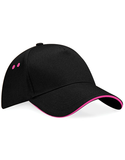 Beechfield Ultimate Sandwich Peak Cap B15C - Black Fuchia O S - Customisable Caps
