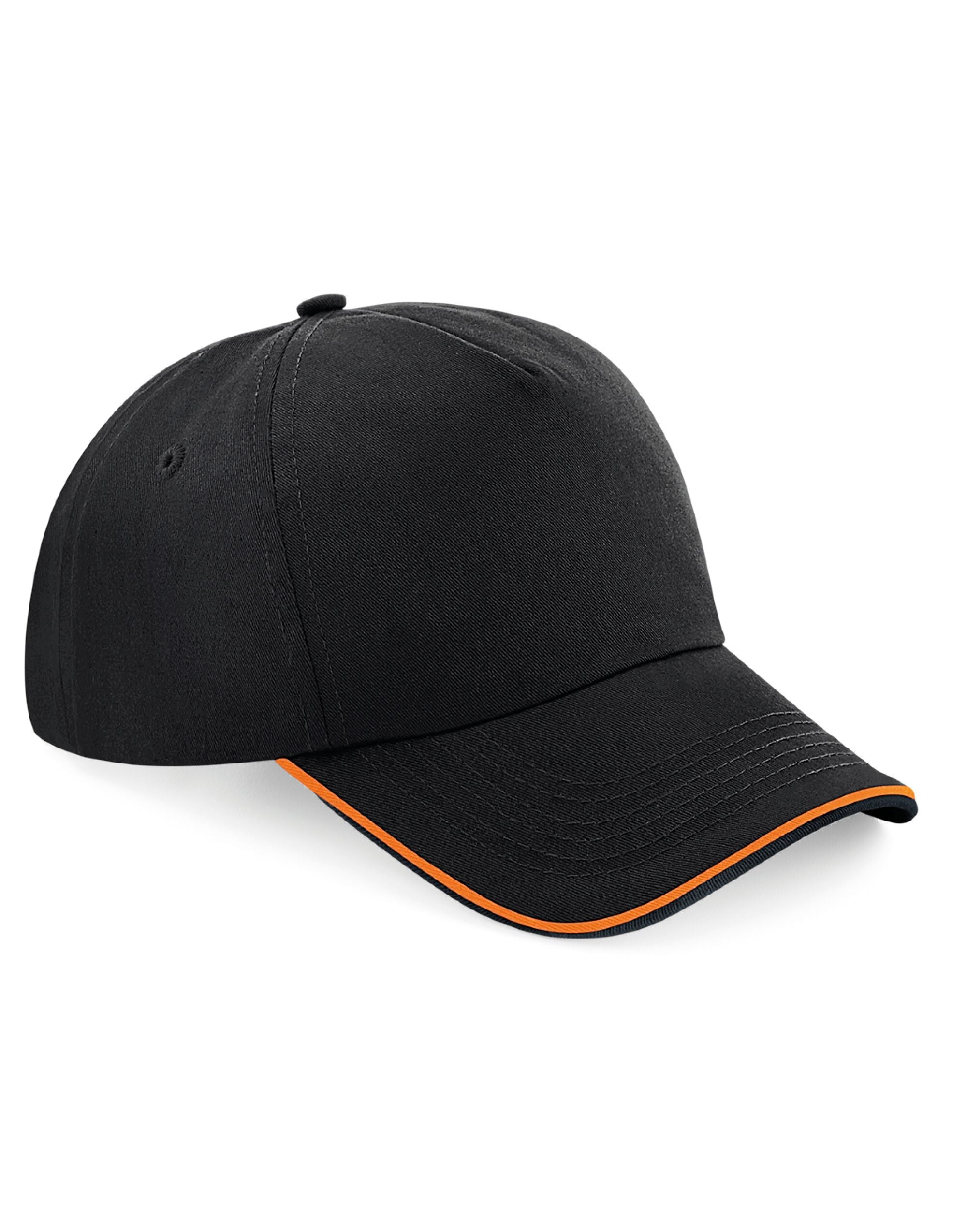 Beechfield Authentic 5 Panel Piped Peak B25C - Black Orange O S - Customisable Caps