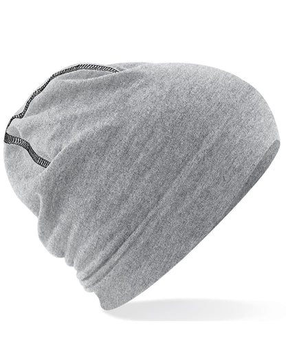 Beechfield Hemsedal Cotton Beanie B366 - Heather Grey Black O S - Customisable Beanies