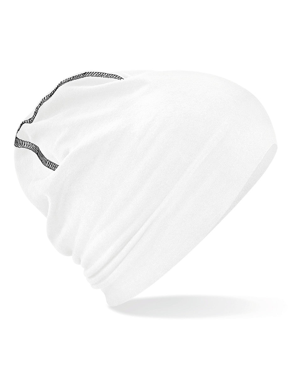 Beechfield Hemsedal Cotton Beanie B366 - White Black O S - Customisable Beanies