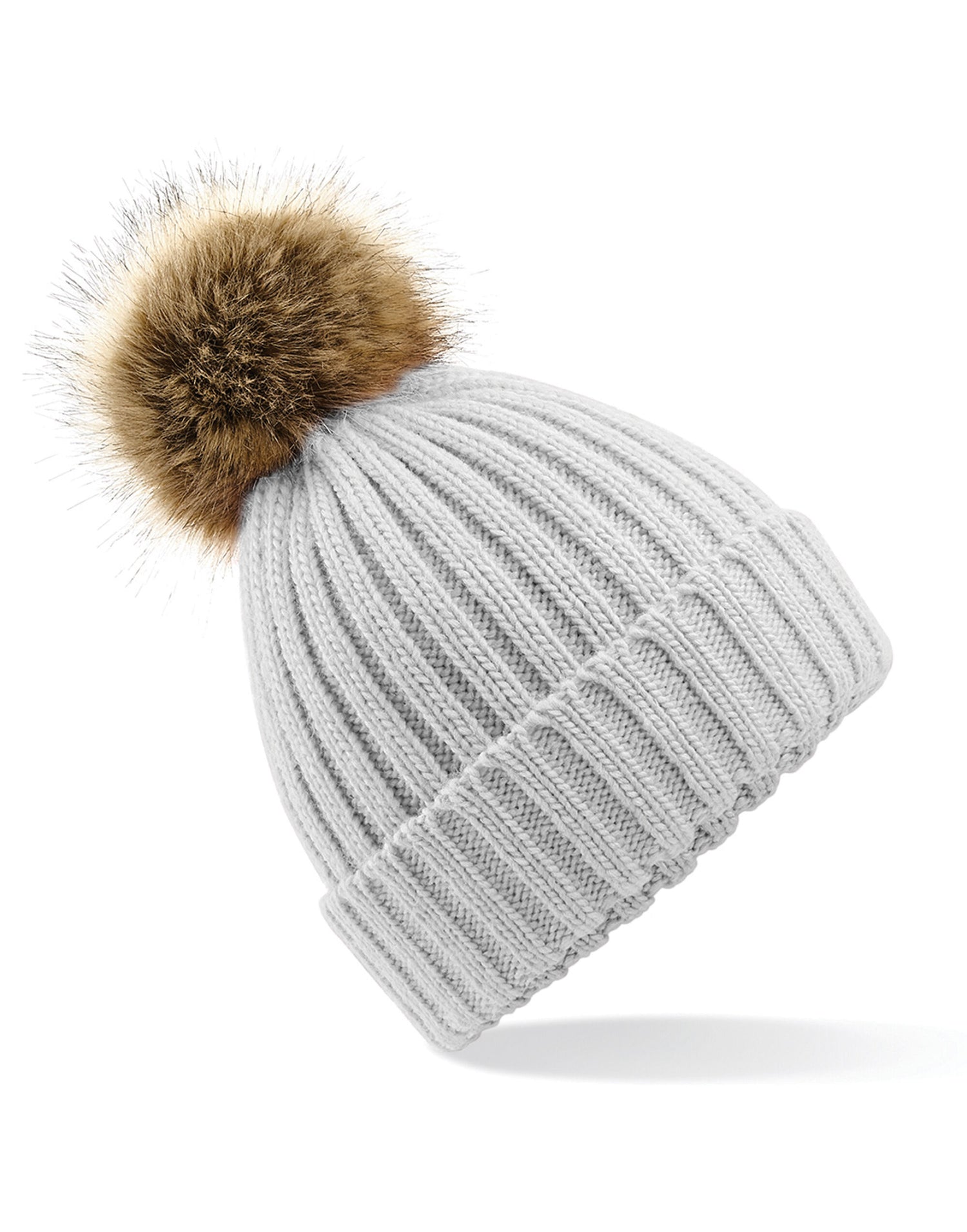 Beechfield Fur Pop Pom Chunky Beanie B412 - Light Grey O S - Customisable Beanies