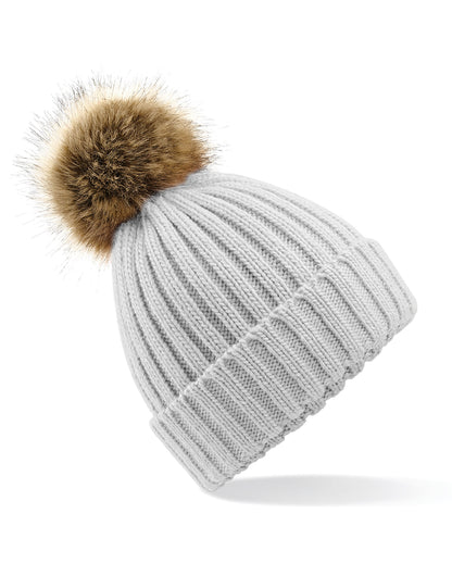 Beechfield Fur Pop Pom Chunky Beanie B412 - Light Grey O S - Customisable Beanies
