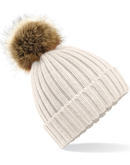 Beechfield Fur Pop Pom Chunky Beanie B412 - Oatmeal O S - Customisable Beanies