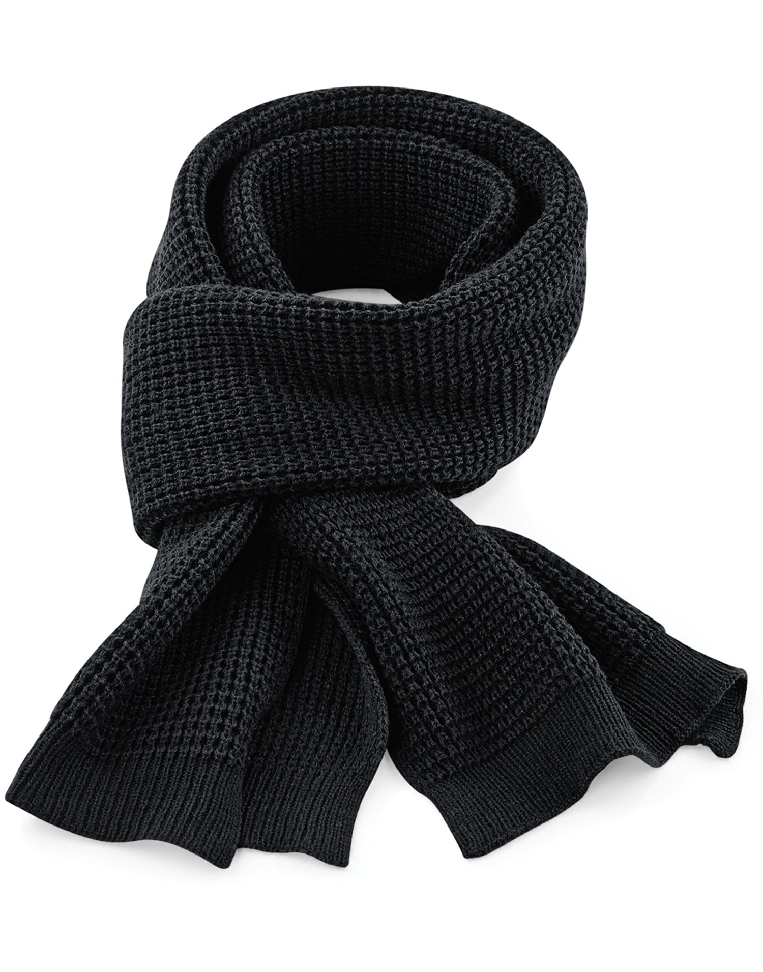 Beechfield Classic Waffle Knitt Scarf B424 - Black O S - Customisable Scarf