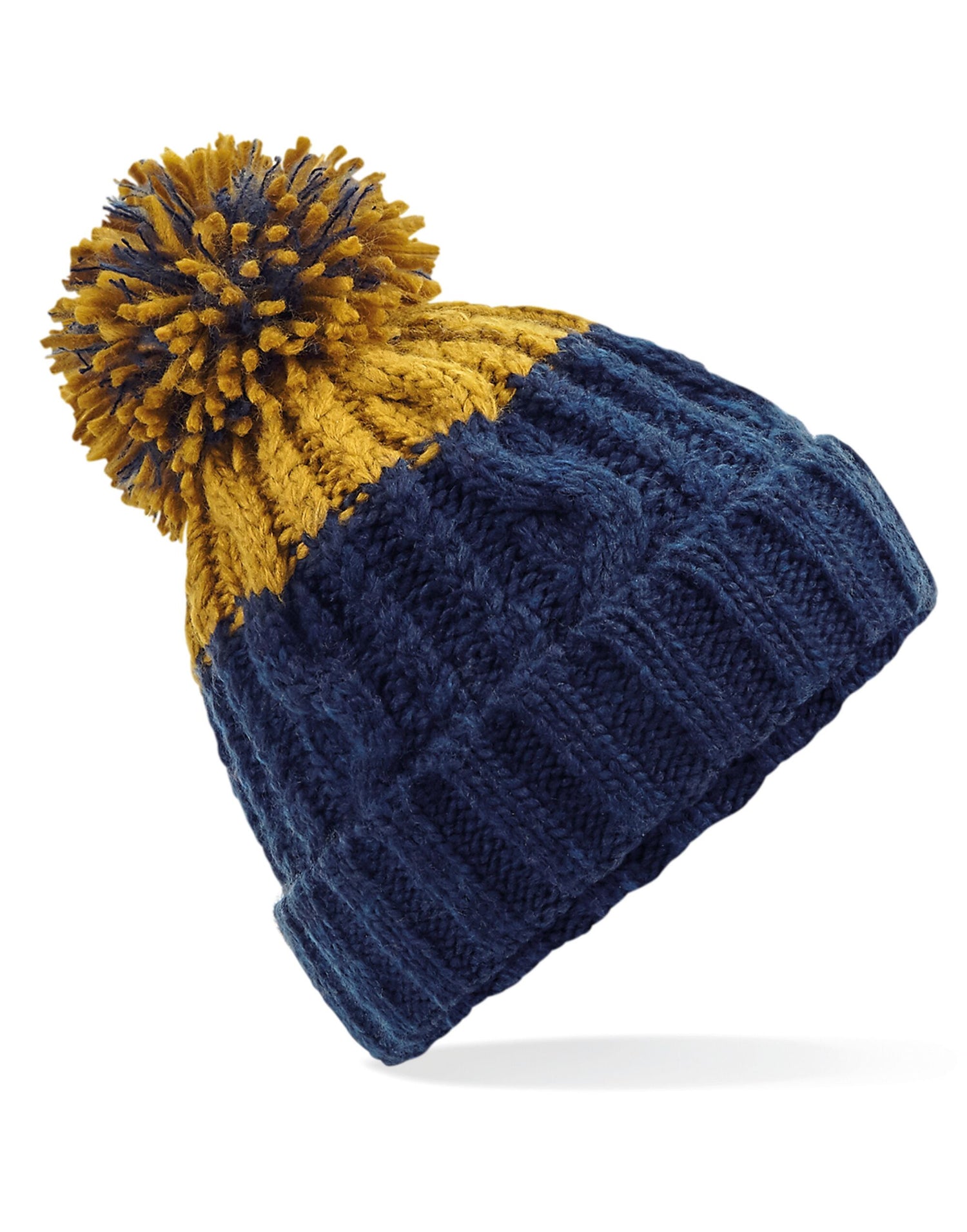 Beechfield Apres Beanie B437 - Oxford Navy Mustard O S - Customisable Beanies