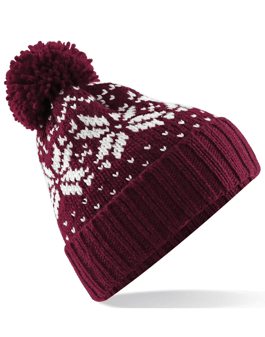 Beechfield Fair Isle Snowstar¬Æ Beanie B456 - Burgundy White O S - Customisable Beanies