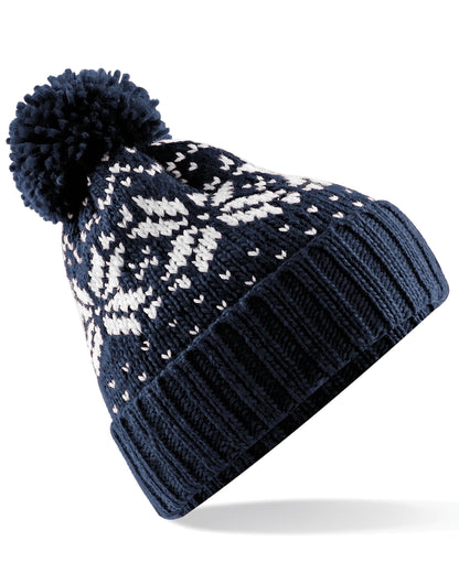 Beechfield Fair Isle Snowstar¬Æ Beanie B456 - French Navy White O S - Customisable Beanies