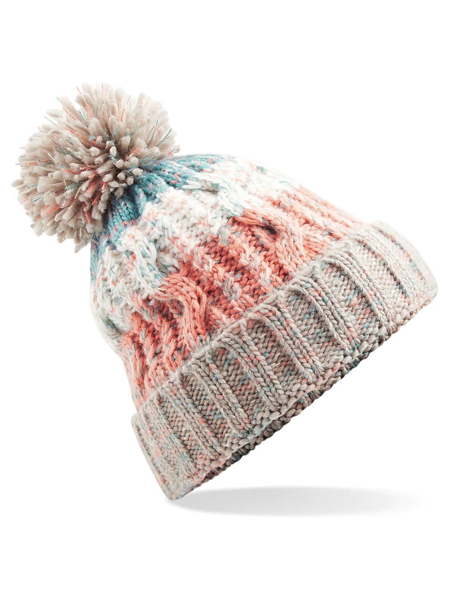 Beechfield Corkscrew Pom Pom Beanie B486 - Milkshake Mix O S - Customisable Beanies