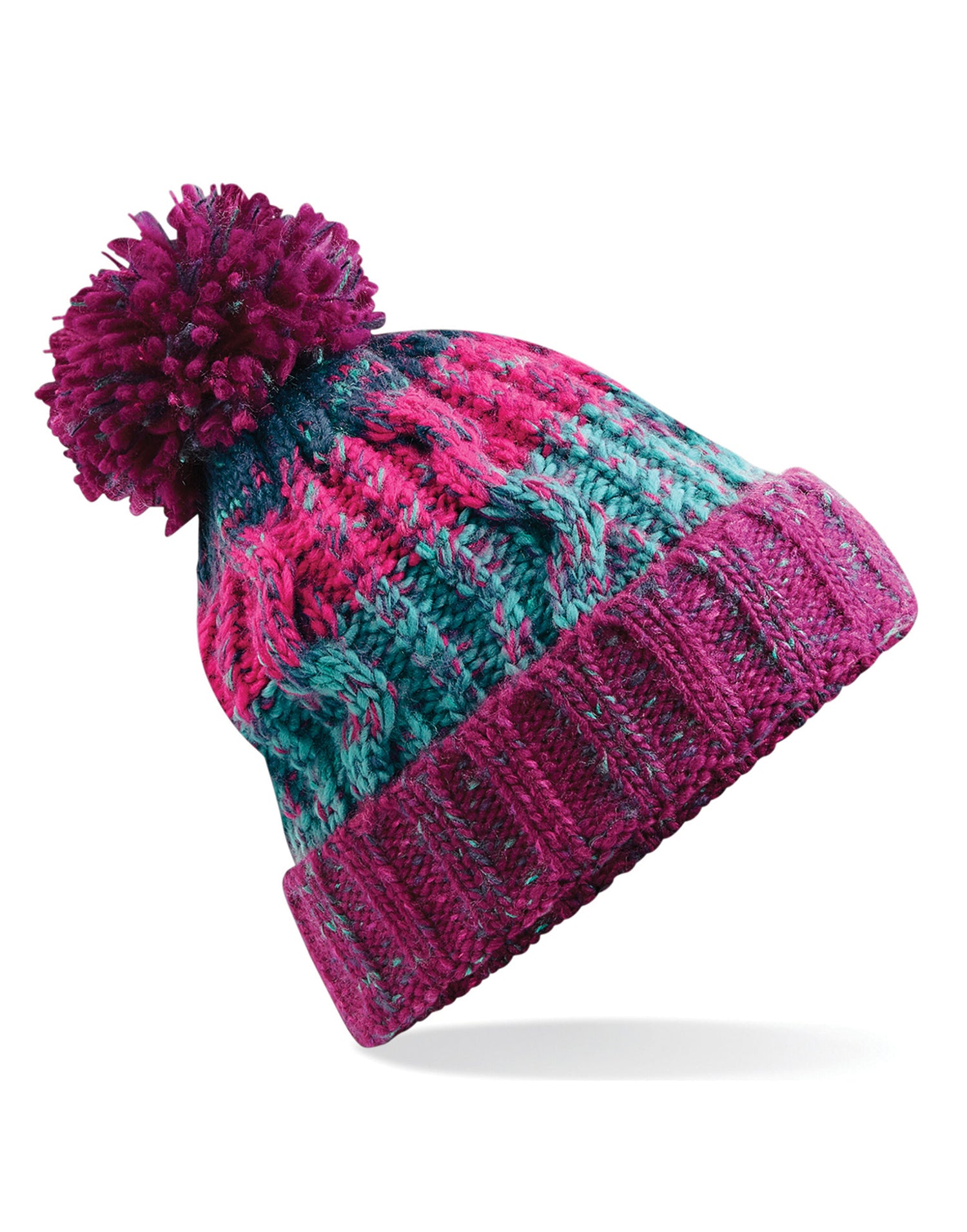 Beechfield Corkscrew Pom Pom Beanie B486 - Winter Berries O S - Customisable Beanies