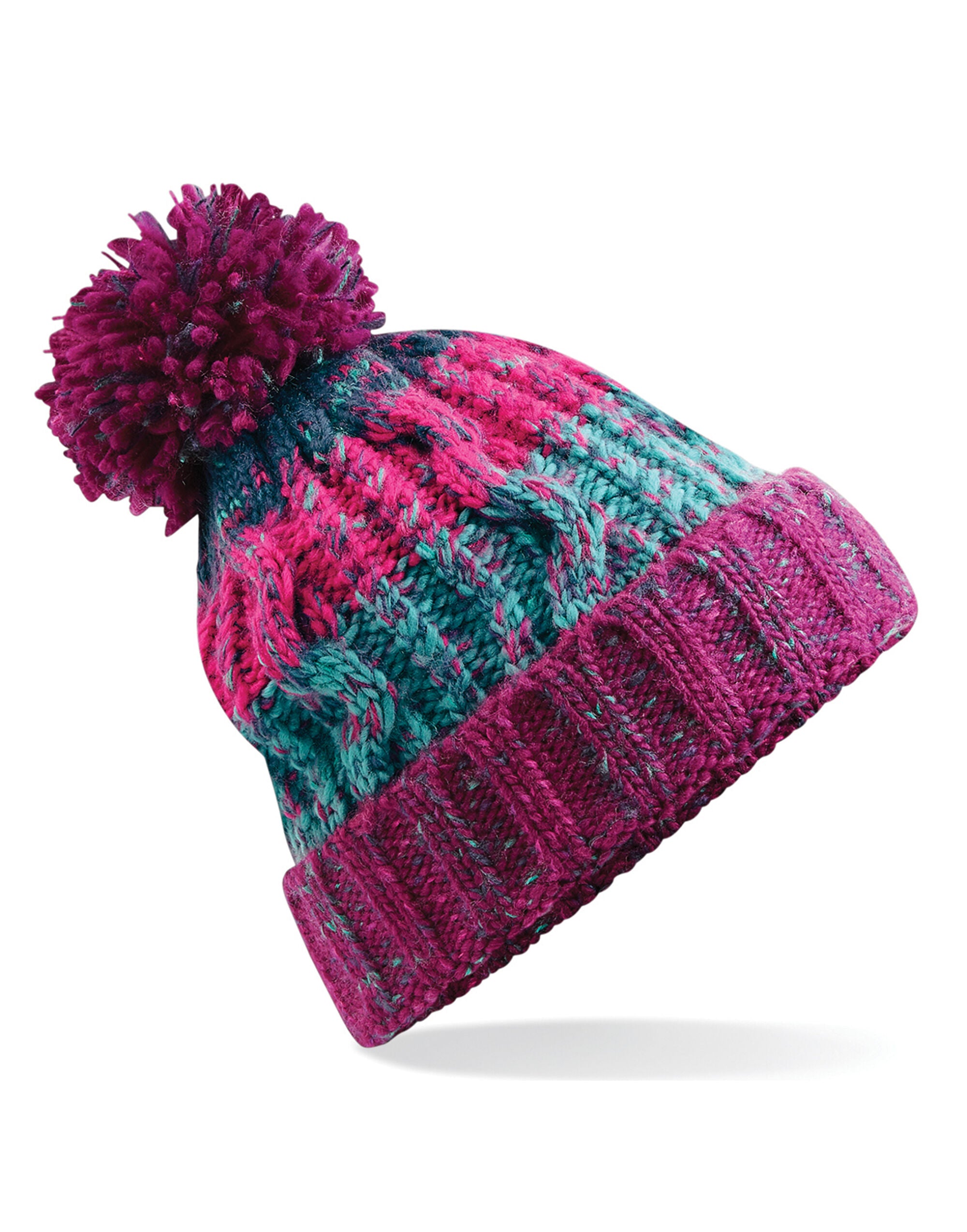 Beechfield Corkscrew Pom Pom Beanie B486 - Winter Berries O S - Customisable Beanies
