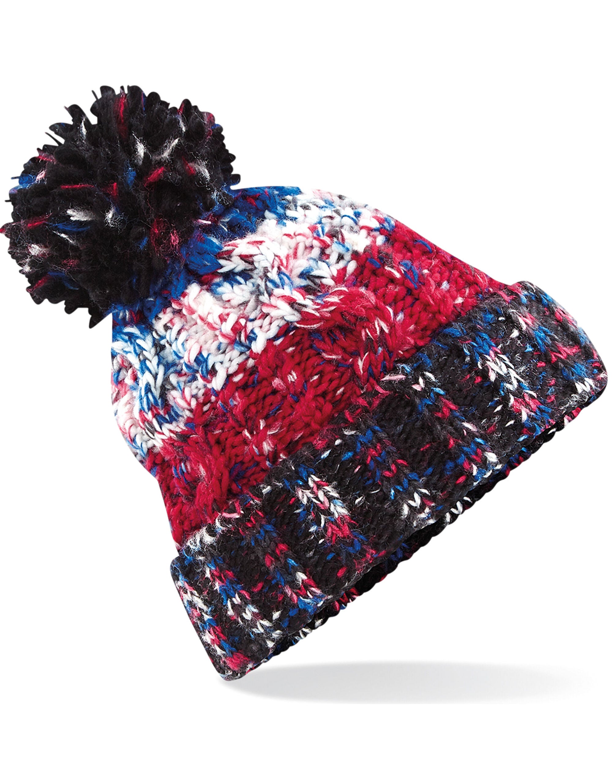 Beechfield Corkscrew Pom Pom Beanie B486 - Black Jacks O S - Customisable Beanies